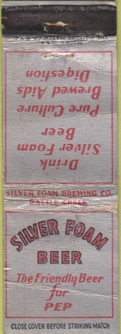 Matchbook Cover - Silver Foam Beer Battle Creek MI POOR