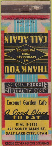 Matchbook Cover - Coconut Garden Cafe Salt Lake City UT