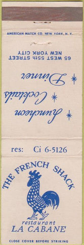 Matchbook Cover - Restaurant La Cabane New York City CREASE