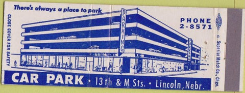Matchbook Cover - Car Park Lincoln NE Parking Garage