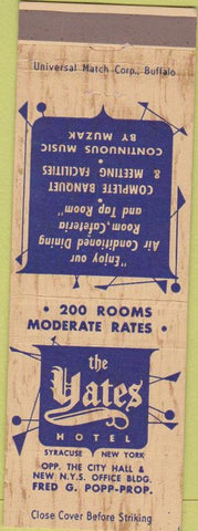 Matchbook Cover - Yates Hotel Syracuse NY