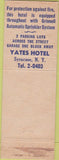 Matchbook Cover - Yates Hotel Syracuse NY