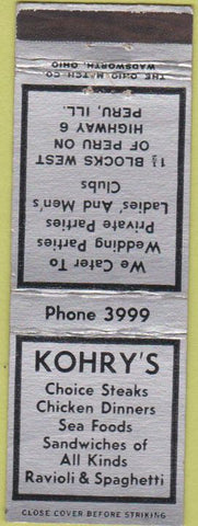Matchbook Cover - Kohry's Italian Food Peru IL