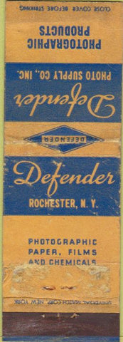 Matchbook Cover - Defender Photo Supply Rocehster NY POOR