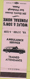 Matchbook Cover - Wolfe Son's Funeral Home East Pittsburgh PA