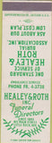 Matchbook Cover - Healy Roth Funeral Home Little Rock AR