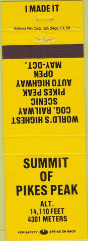 Matchbook Cover - Summit of Pikes Peak CO
