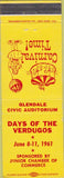 Matchbook Cover - Days of the Verdugos 1961 Glendale CA