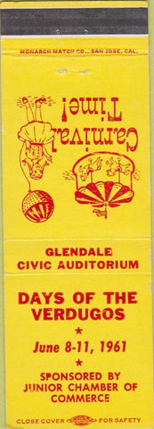 Matchbook Cover - Days of the Verdugos 1961 Glendale CA