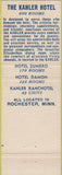 Matchbook Cover - The Kahler Hotel Rochester MN