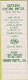 Matchbook Cover - The Skyline Motor Hotel Front Royal VA