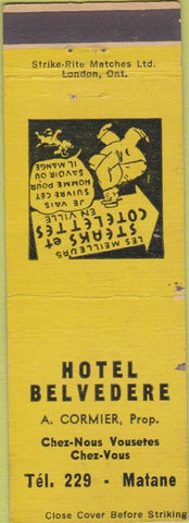 Matchbook Cover - Hotel Belvedere Matane QC Canada