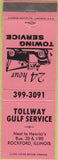 Matchbook Cover - Tollway Gulf oil gas Rockford IL