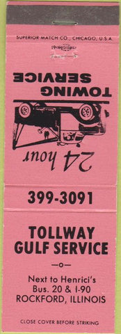 Matchbook Cover - Tollway Gulf oil gas Rockford IL