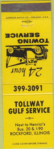 Matchbook Cover - Tollway Gulf oil gas Rockford IL