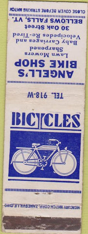 Matchbook Cover - Angell's Bike Shop Lawn Mowers Bellows Falls VT