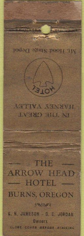 Matchbook Cover - Arrow Head Hotel Burns OR WORN