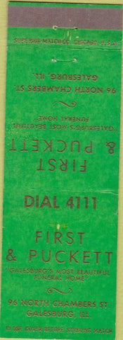 Matchbook Cover - First  and  Puckett Funeral Home Galesburg IL
