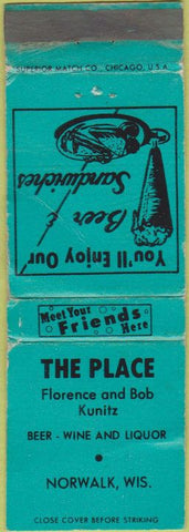Matchbook Cover - The Place Norwalk WI WORN CREASE