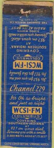 Matchbook Cover - WCSI FM Columbus Southern IN POOR