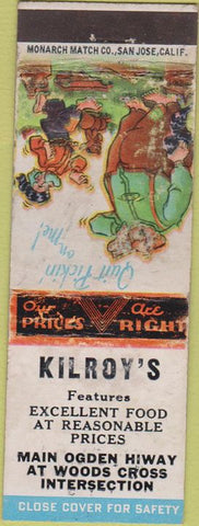 Matchbook Cover - Kilroy's restaurant Ogden UT? Hillbilly WORN