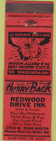 Matchbook Cover - Redwood Rive Inn shuffleboard girlie