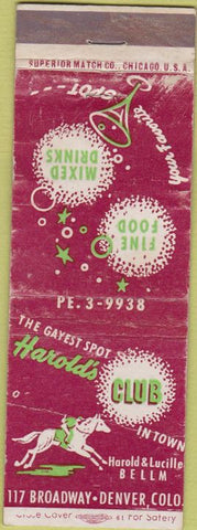 Matchbook Cover - Harold's Club Denvber CO horse racing POOR