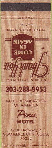 Matchbook Cover - Penn Motel Commerce City CO