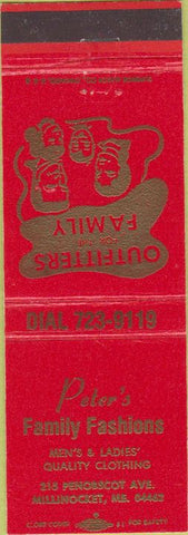 Matchbook Cover - Peter's Family Fashions Clothes Millinocket ME