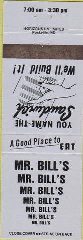 Matchbook Cover - Mr. Bills Restaurant managed by the Blind MD?