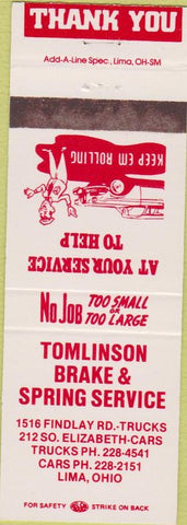 Matchbook Cover - Tomlinson Brake Springs Lima OH