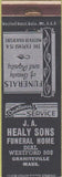 Matchbook Cover - JA Healy Sons Funeral Home Graniteville MA