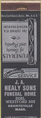 Matchbook Cover - JA Healy Sons Funeral Home Graniteville MA