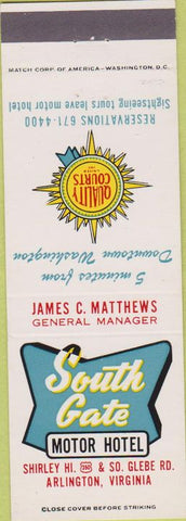 Matchbook Cover - South Gate Motor Hotel Arlington VA