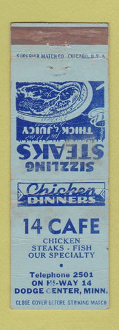 Matchbook Cover - 14 Cafe Dodge Center MN WORN