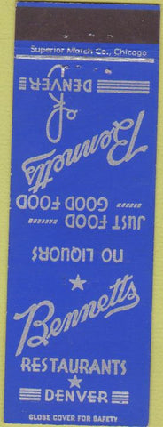 Matchbook Cover - Bennetts Restaurant Denver CO