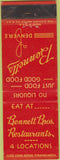 Matchbook Cover - Bennett Bros Restaurants Denver CO