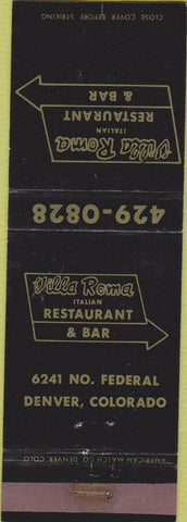 Matchbook Cover - Villa Roma Italian Restaurant Denver CO
