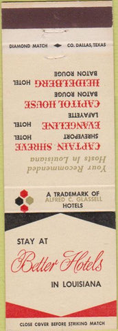 Matchbook Cover - Hotels Shreveport Lafayette Baton Rouge LA