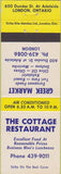 Matchbook Cover - Cottage Restaurant London ON