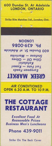 Matchbook Cover - Cottage Restaurant London ON