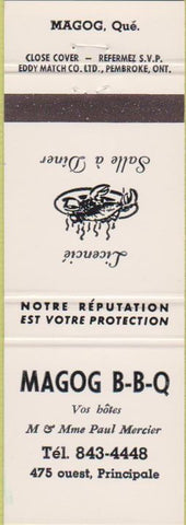 Matchbook Cover - Magog BBQ QC