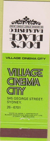Matchbook Cover - Village Cinema City Sydney Australia