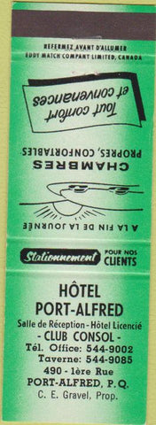 Matchbook Cover - Hotel Port Alfred Fort Alfred PQ