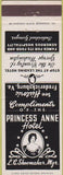 Matchbook Cover - Princess Anne Hotel Fredericksburg VA