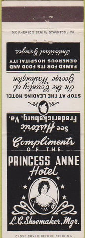Matchbook Cover - Princess Anne Hotel Fredericksburg VA
