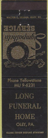 Matchbook Cover - Long Funeral Home Oley PA
