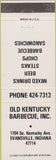 Matchbook Cover - Old Kentucky BBQ Evansville IN
