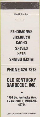 Matchbook Cover - Old Kentucky BBQ Evansville IN