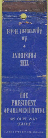 Matchbook Cover - President Apartment Hotel Seattle WA WORN